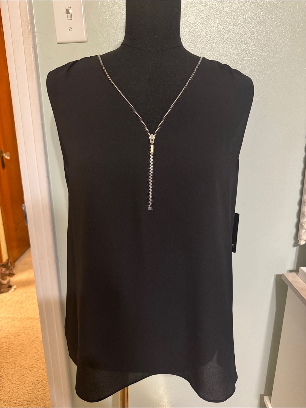 INC International Concepts Black Sleeveless Top with Silver Zip